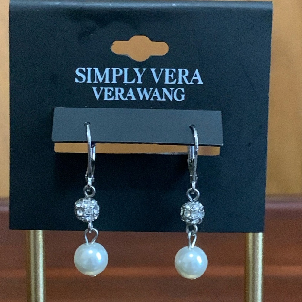 NWT Simply Vera Vera Wang silver tone rhinestone & faux pearl earrings